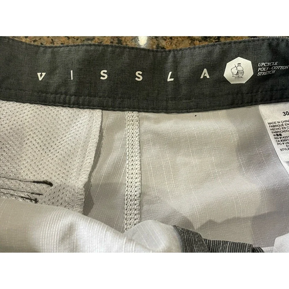 Vissla Board Shorts Mens 30 Gray Blue stripes adjustable closure perfect pocket